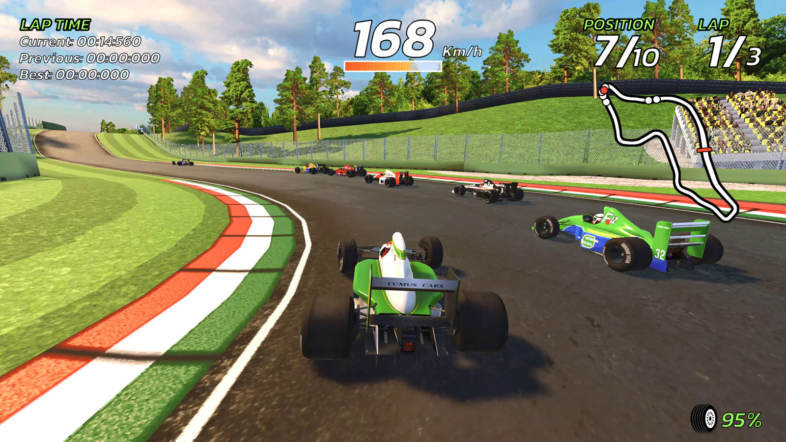 Retro racing game 4PGP, colourful low-poly game screens
