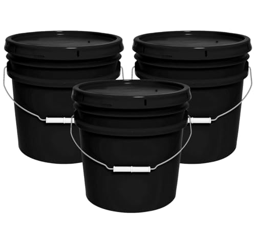Mks Plastics 3.5-Gallon Bucket With Airtight Lid &amp;ndash; Made in Usa, Food Grade Bpa Free Plastic, Heavy Duty Multi-Use, Metal Handle With Grip, Stackable Storage &amp;ndash; Black, 3 Pack