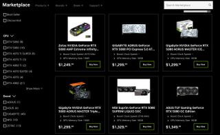 NVIDIA Marketplace listings for RTX 5080 AIB GPUs