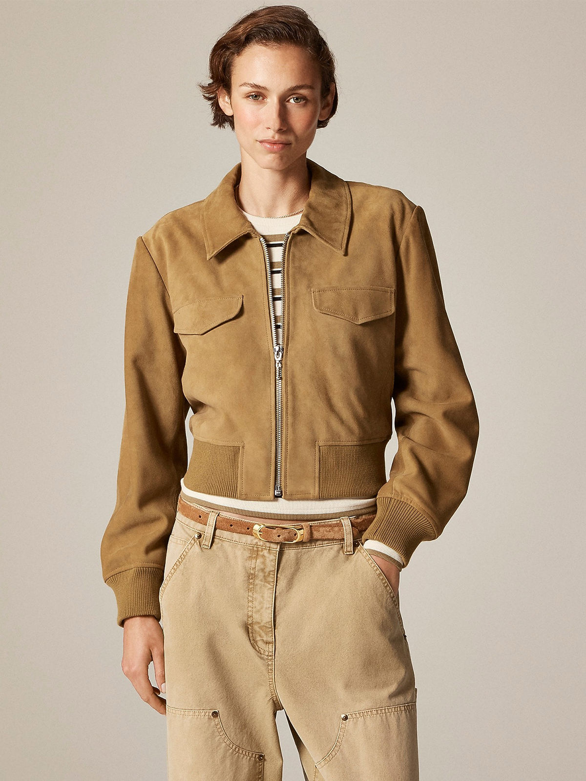 Collection Cropped Flight Jacket in Suede