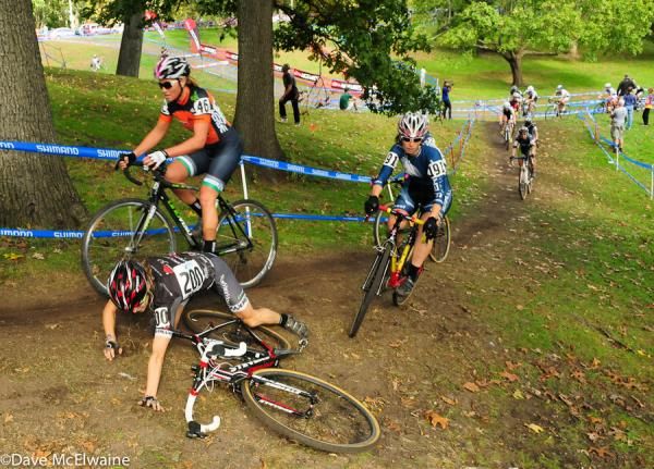 An uphill crash on the first lap