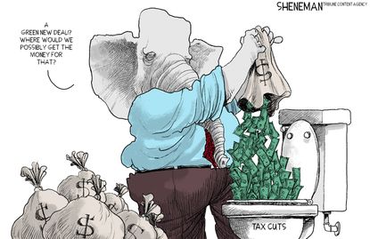 Political&nbsp;Cartoon&nbsp;U.S.&nbsp;Trump Green New Deal Tax Cuts 1 percent GOP