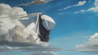 An airship flying off to an unknown location in Arcane season episode 9