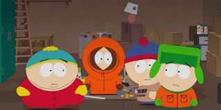 Cartman, Kenny, Stan and Kyle formulating a plan