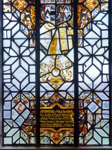 Fig 1 : The frame of the glass sun-dial, signed ‘Bærnard Dininckhoff’ and dated 1585. Photograph: Paul Highnam/Country Life Picture Library