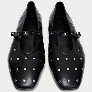 Studded Buckle Flat Ballet Pumps