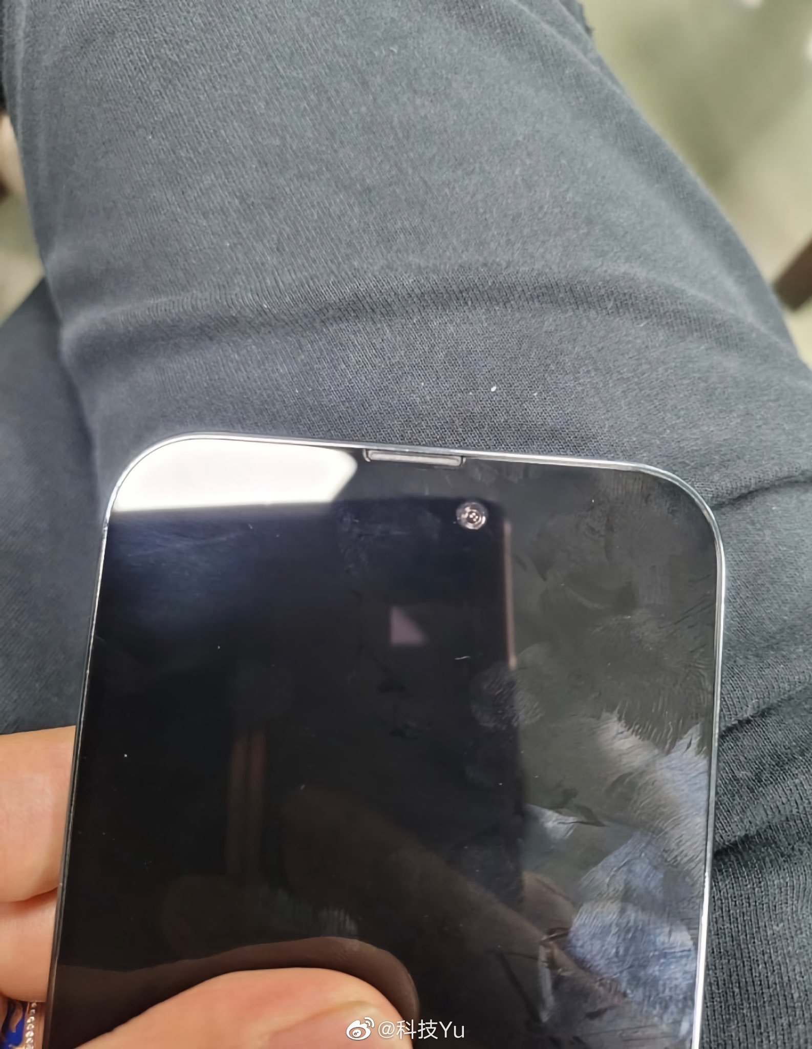 An alleged real-life image of the iPhone 14 Pro's new notch design