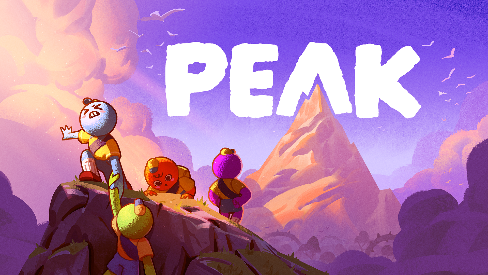 Key art for Peak showing four figures climbing a hill