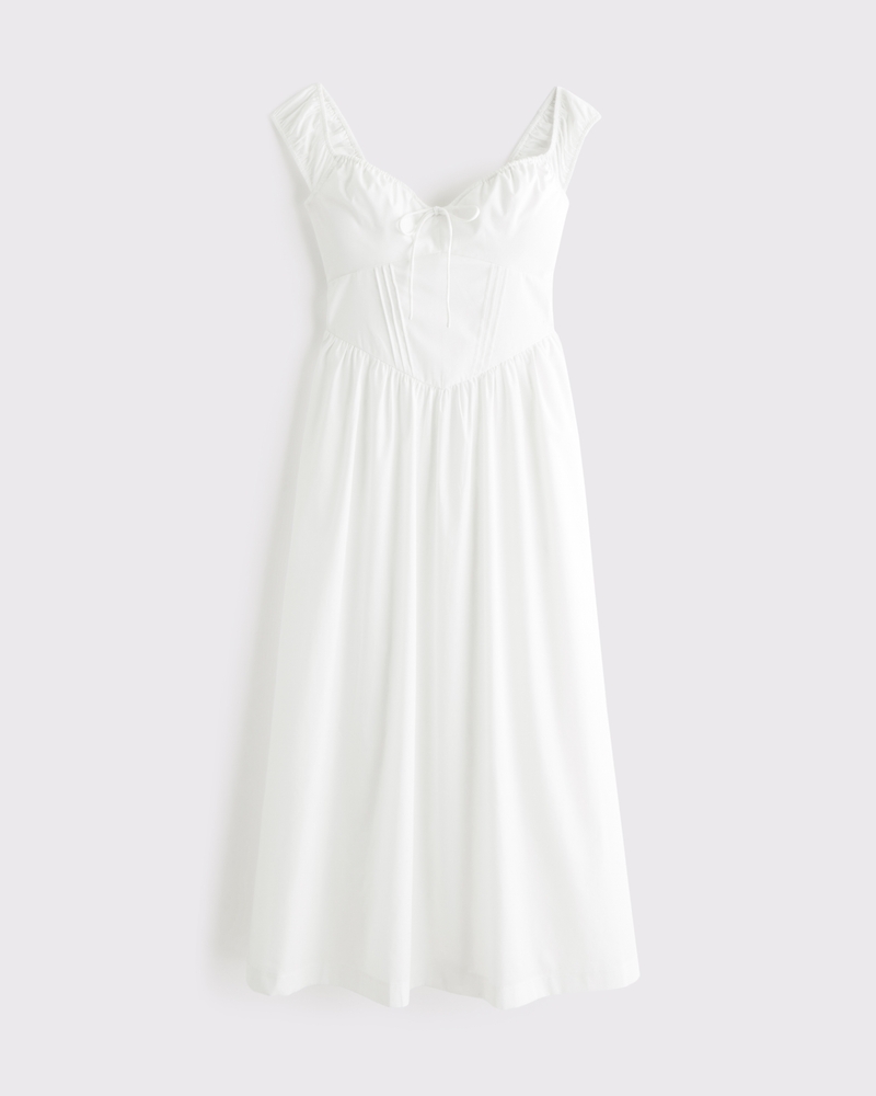 Bra-Free Cap Sleeve Dipped Waist Midi Dress