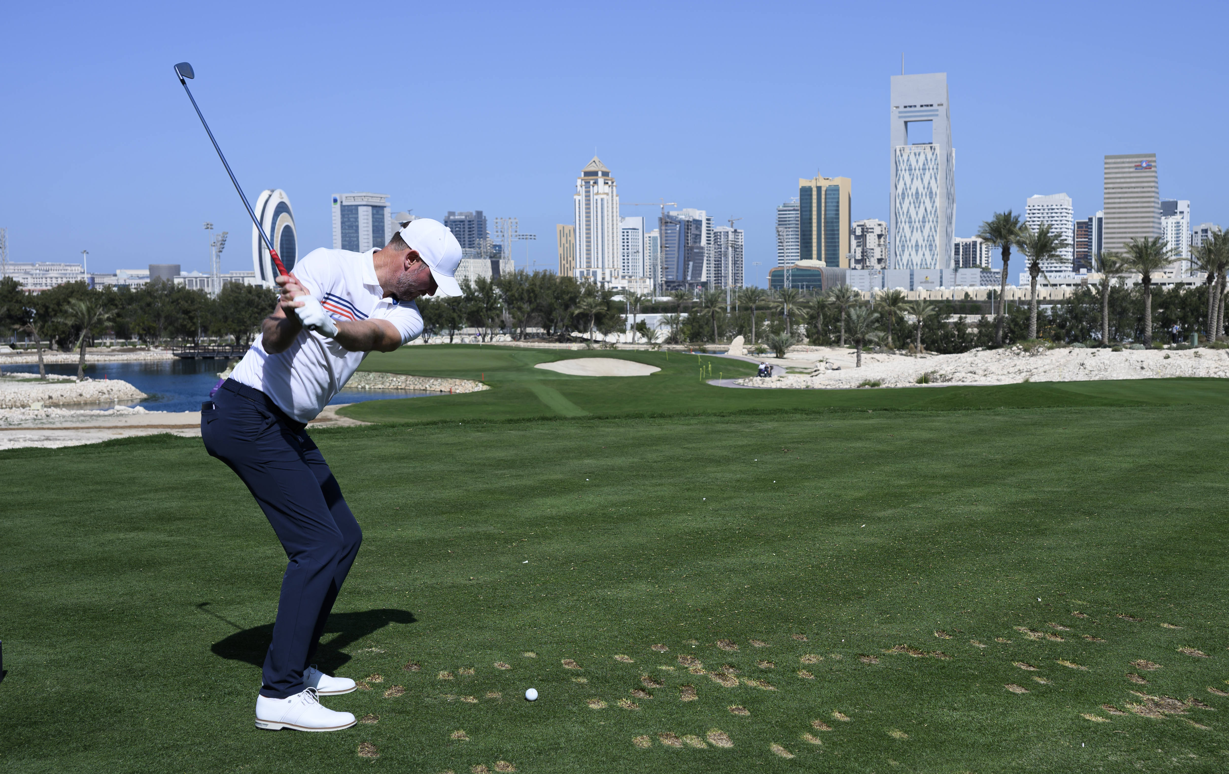 Chris Wood at the top of his backswing