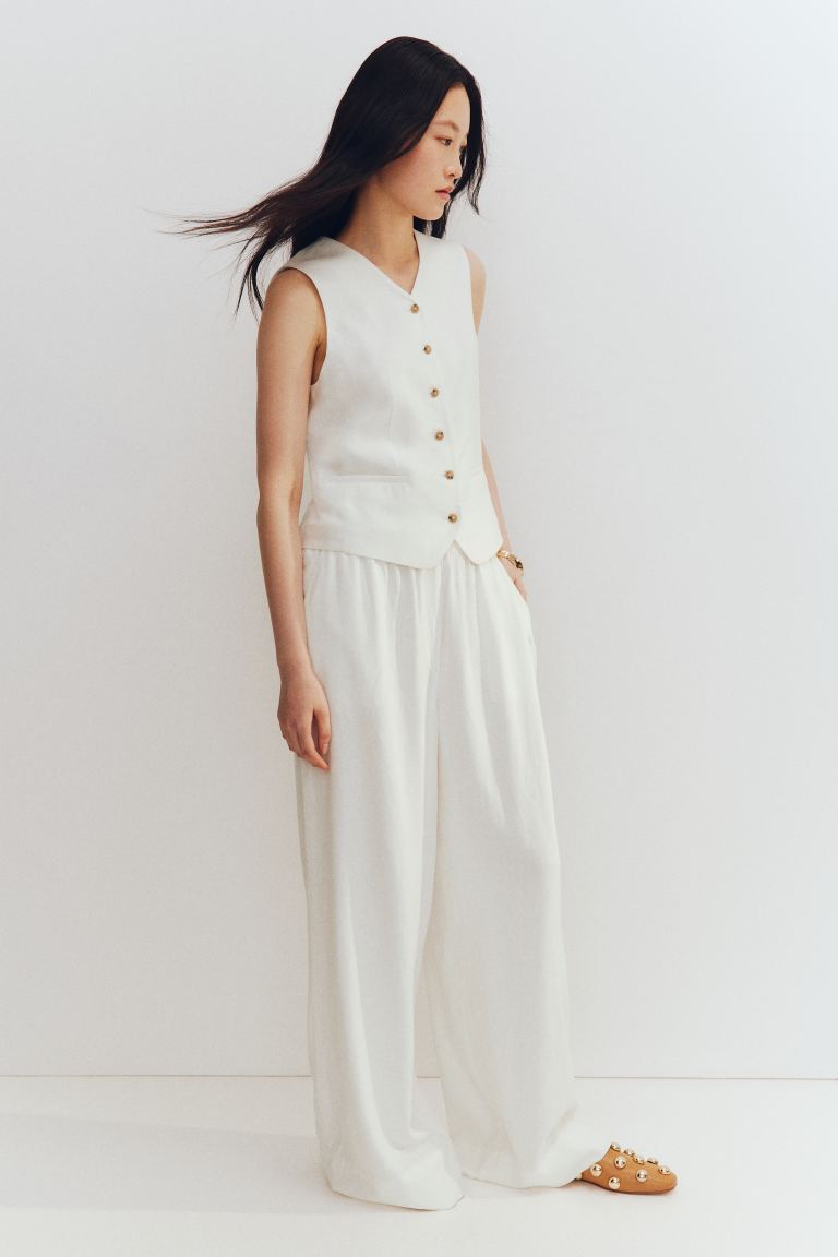 Wide Linen-Blend Trousers