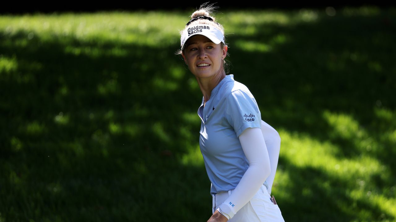 Nelly Korda of the United States of America pictured during a practice round prior to the Amundi Evian Championship at Evian Resort Golf Club on July 09, 2024 in Evian-les-Bains.