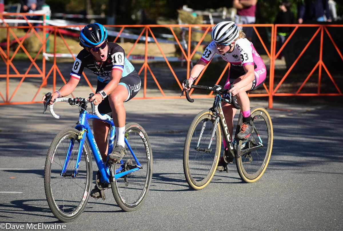 Caroline Mani (Raleigh Clement) leading Ellen Noble with one lap to go