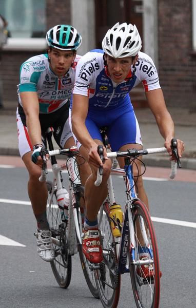 Cornelius van Ooijen (Cycling Team Jo Piels) and Jens Debusschere (Omega Pharma-Lotto) in the day's breakaway