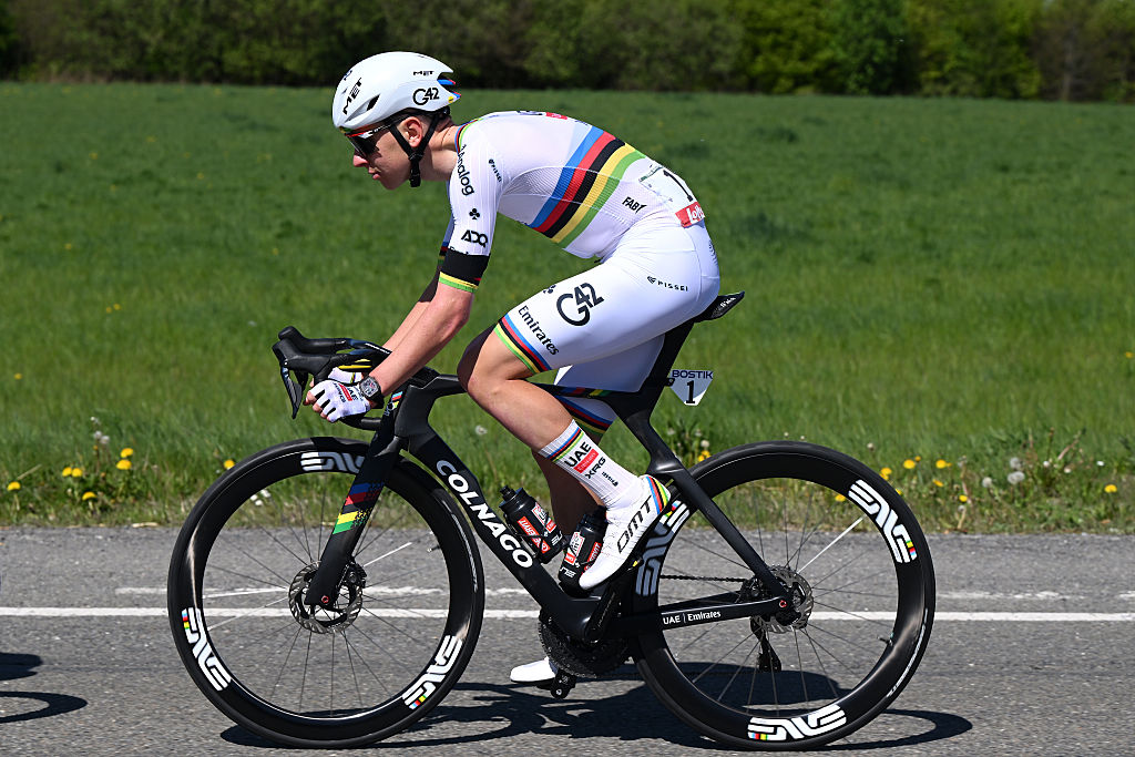 Tadej Pogacar of Slovenia and UAE Team Emirates - XRG competes during the 112th Liege - Bastogne - Liege 2026