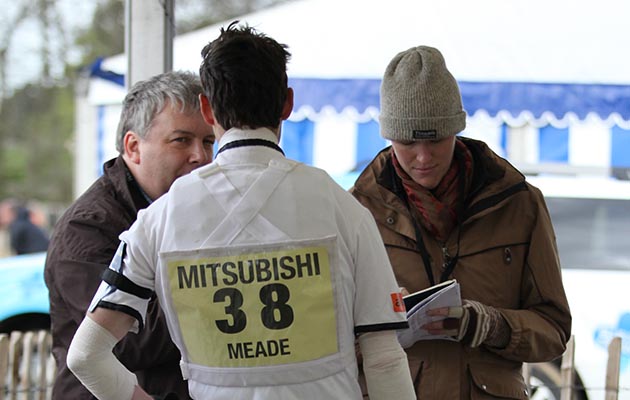 Pippa Roome catches a quiet moment with Harry Meade in the mixed zone