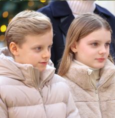 Prince Jacques and Princess Gabriella wear beige winter coats 