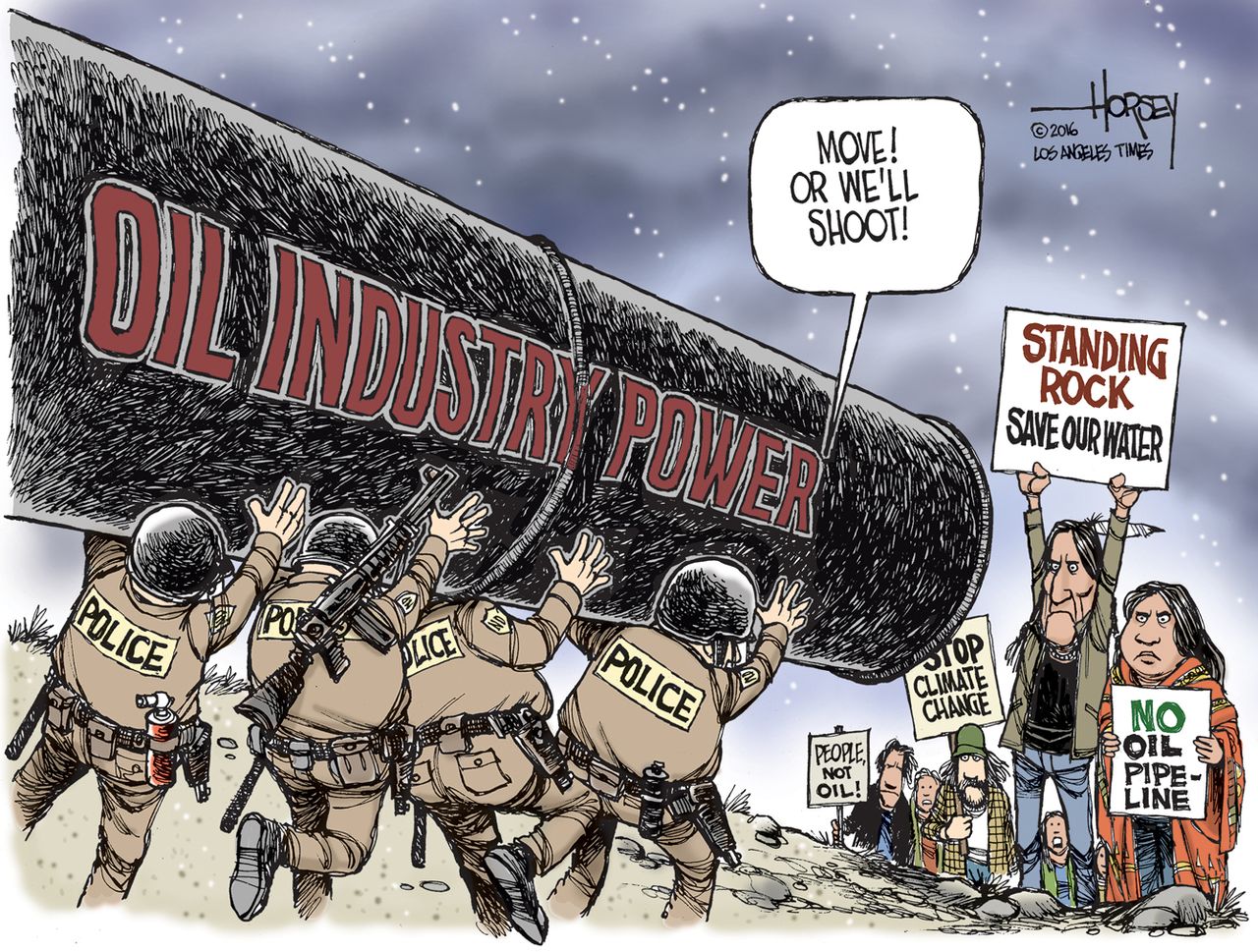 Political cartoon U.S. Dakota Access Pipeline big oil