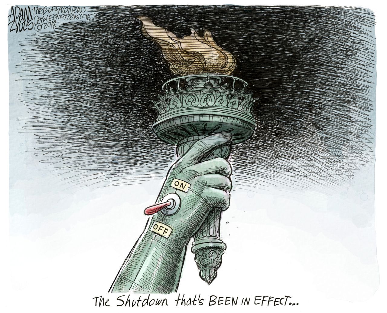 Political cartoon U.S. government shutdown justice immigration