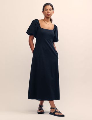 Black Puff Sleeve Talitha Midi Dress