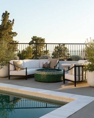 A seating area with firepit