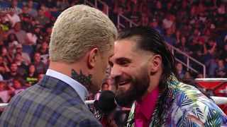 Seth Rollins and Cody Rhodes get into a staredown ahead of WrestleMania Backlash.