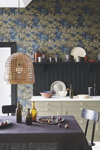 Little Greene arts and crafts style wallpaper n kitchen