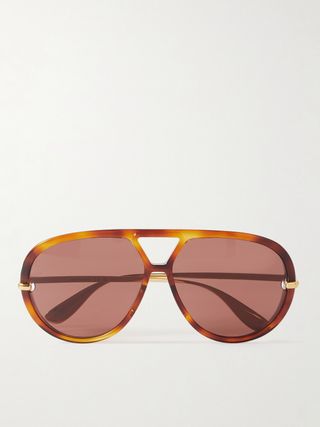 Drop Oversized Aviator-Style Tortoiseshell Recycled-Acetate and Gold-Tone Sunglasses