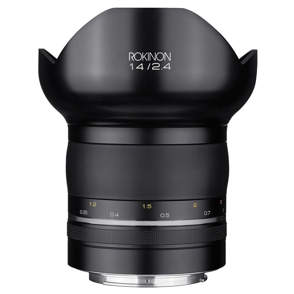 Rokinon SP 14mm f/2.4 on a white background