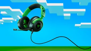 Minecraft Razer Kraken V4 X on a blue and green background