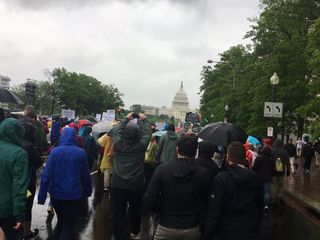 Participants march toward the United States Capitol during the March for Science in Washington, D.C.