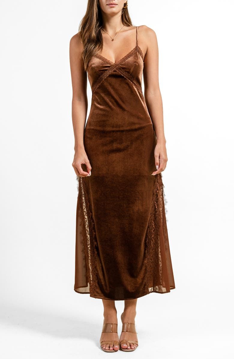 Lace Trim Velvet Slipdress