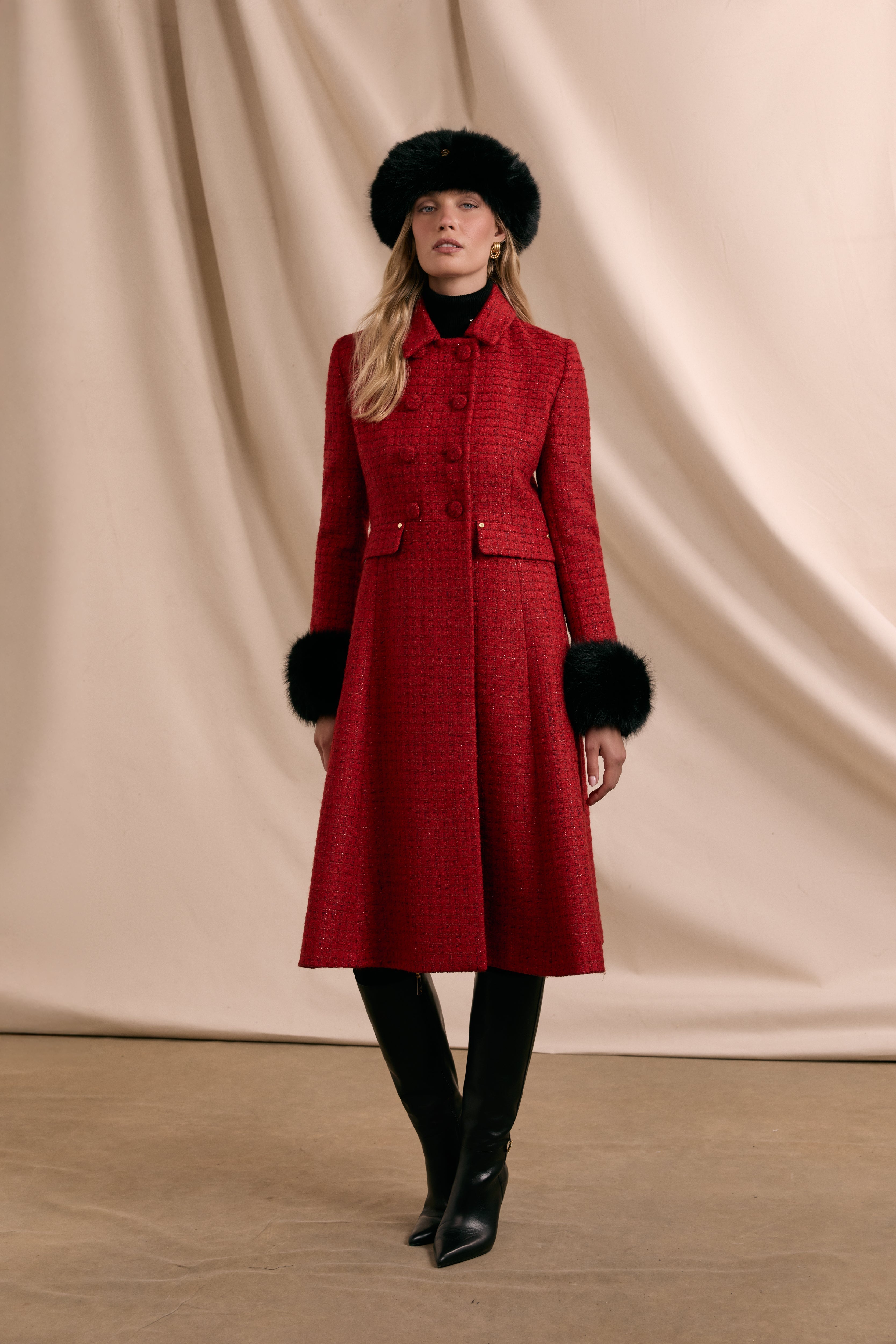 Windsor Fit &amp;amp; Flare Coat (red Boucle)