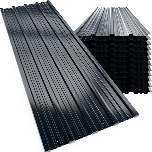 Gardebruk&amp;reg; 12x Corrugated Metal Roofing Sheets, 129x46cm, Anthracite Grey