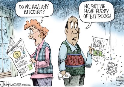 Political cartoon U.S. Bitcoin winter bills economy