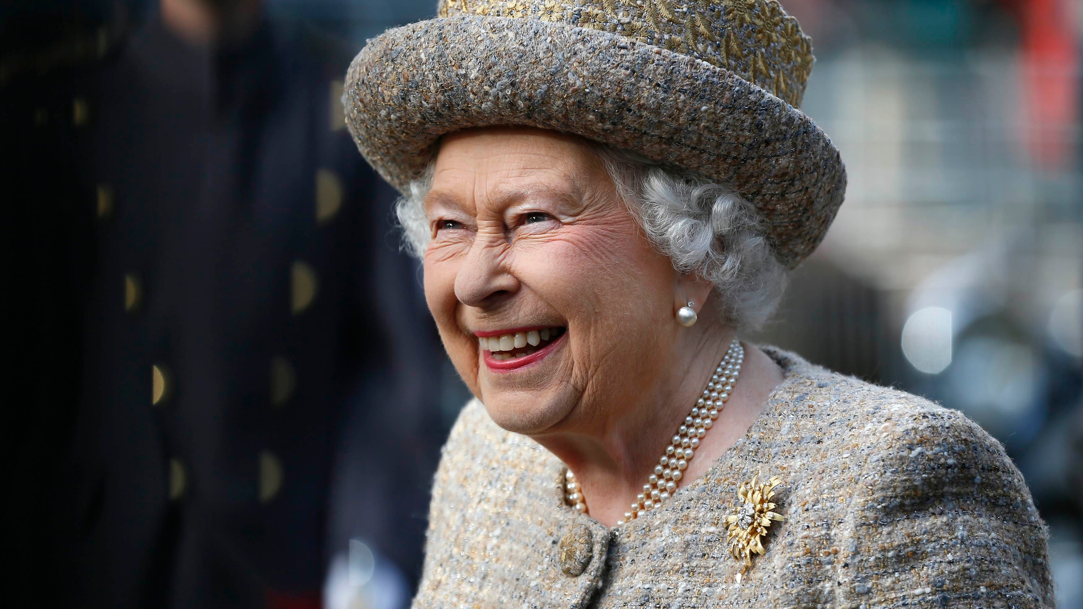 Queen Elizabeth II smiles as she arrives before the Opening of the Flanders' Fields Memorial Garden