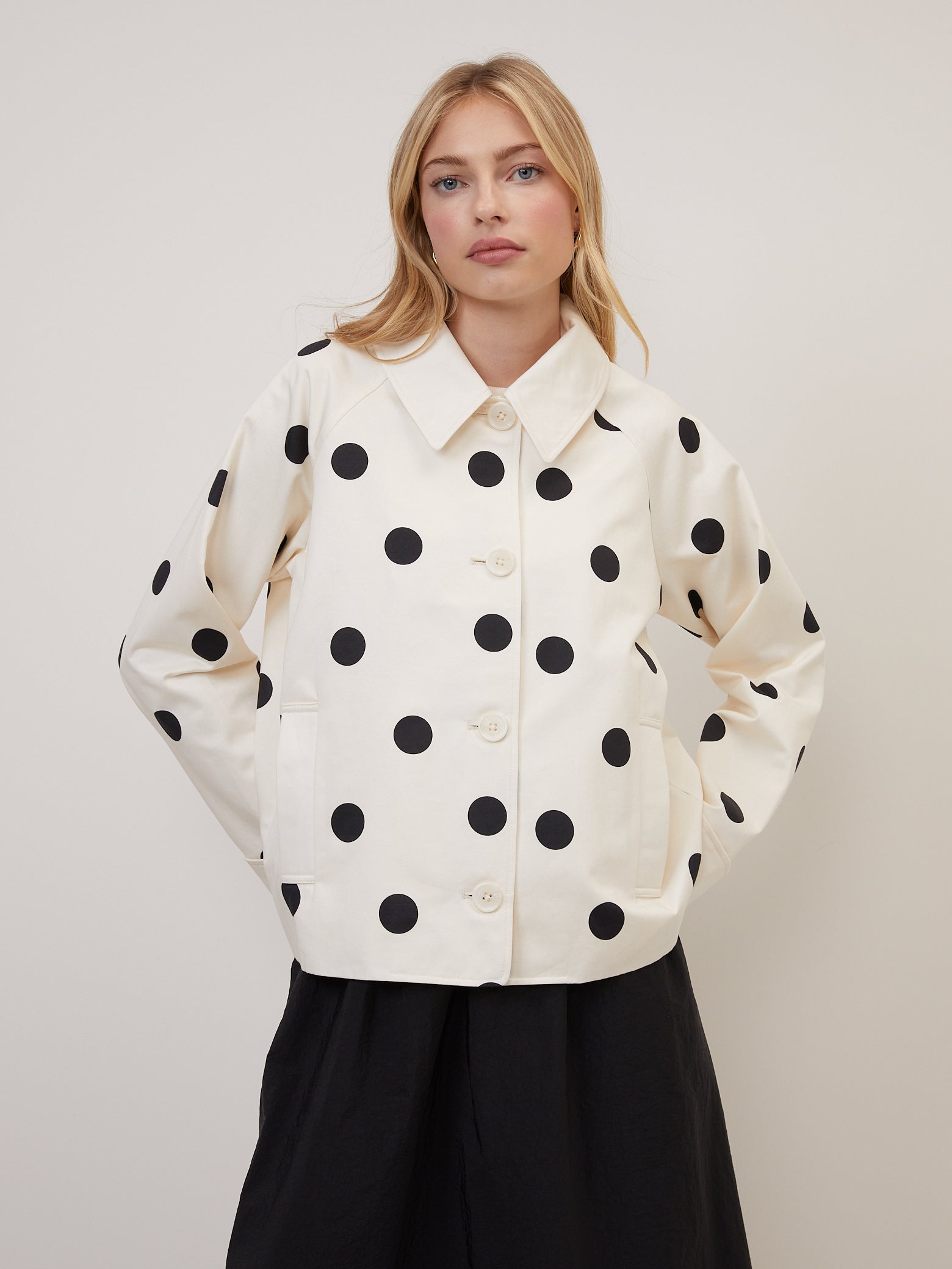 Cream Polka Dot Swing Jacket