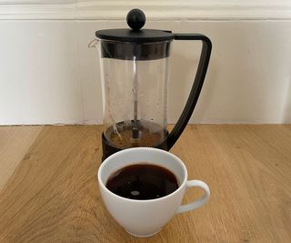 Bodum Brazil French Press with cup of coffee