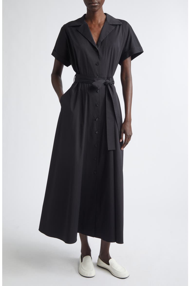 Belted Stretch Cotton Blend Shirtdress