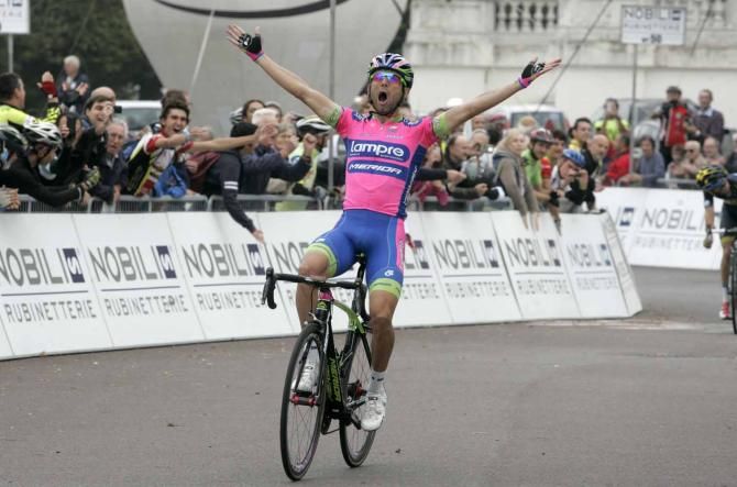 Diego Ulissi (Lampre-Merida) celebrates Milano-Torino victory.