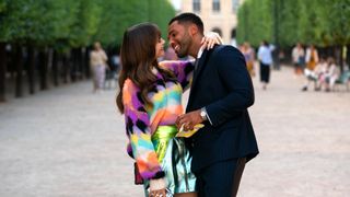 (L to R) Lily Collins as Emily, Lucien Laviscount as Alfie in episode 301 of Emily in Paris
