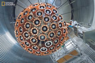 First to capture dark matter on Earth? DEAP-3600, maybe the most sensitive dark matter detector yet, was installed last year more than a mile underground in a nickel mine in Ontario. Its spherical array of light sensors points inward, toward a core full of liquid argon. The hope is that dark matter particles striking argon atoms will trigger tiny flashes of light.