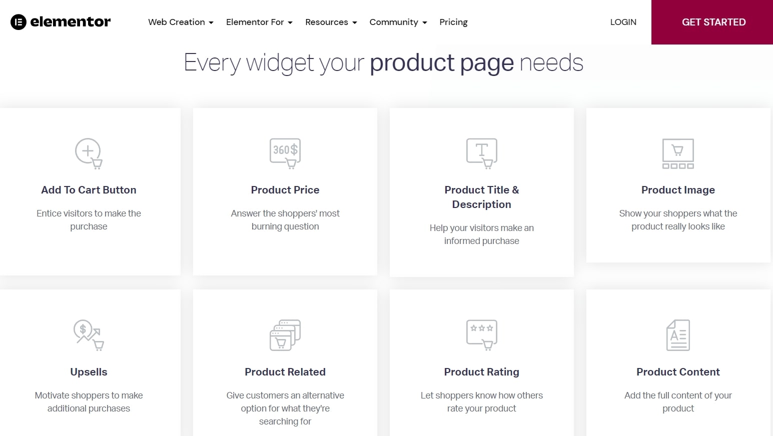 Elementor's selection of widgets for installation