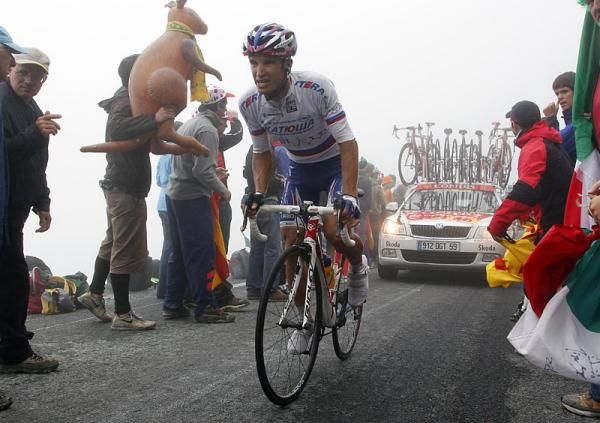 Alexandr Kolobnev (Team Katusha) was the last rider of the early break to be caught on the Tourmalet.