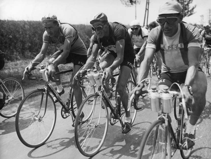 (l-r) Louison Bobet, Ferdi Kubler and Paul Neri during the 1949 Tour de France