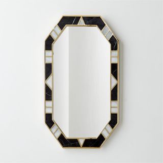 Icaro Black and White Marble Hexagon Wall Mirror 36