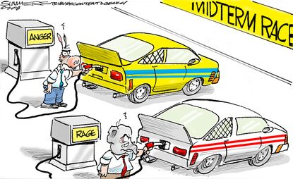 Political cartoon U.S. midterm elections Democrat Republicans anger rage
