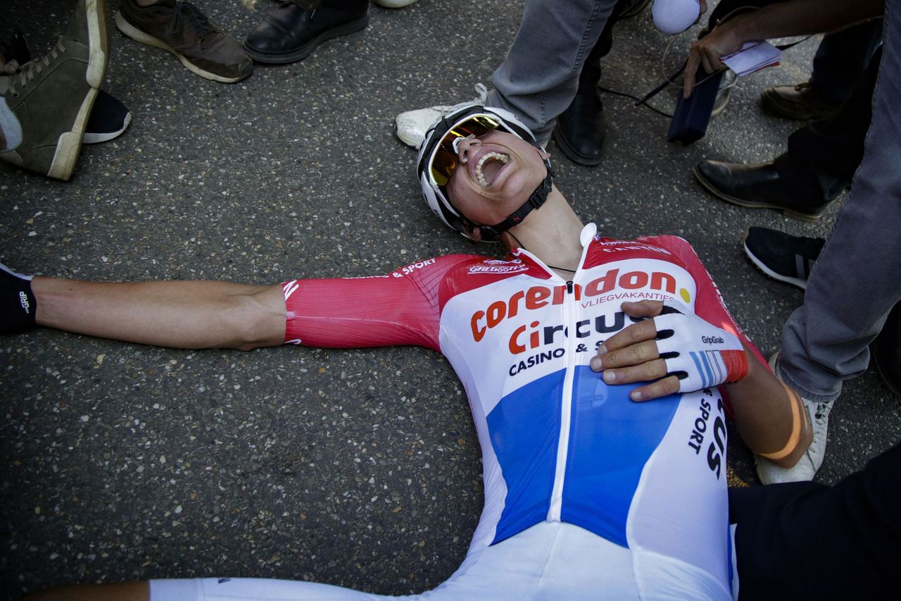 Van der Poel collapsed on the ground after his victorious effort
