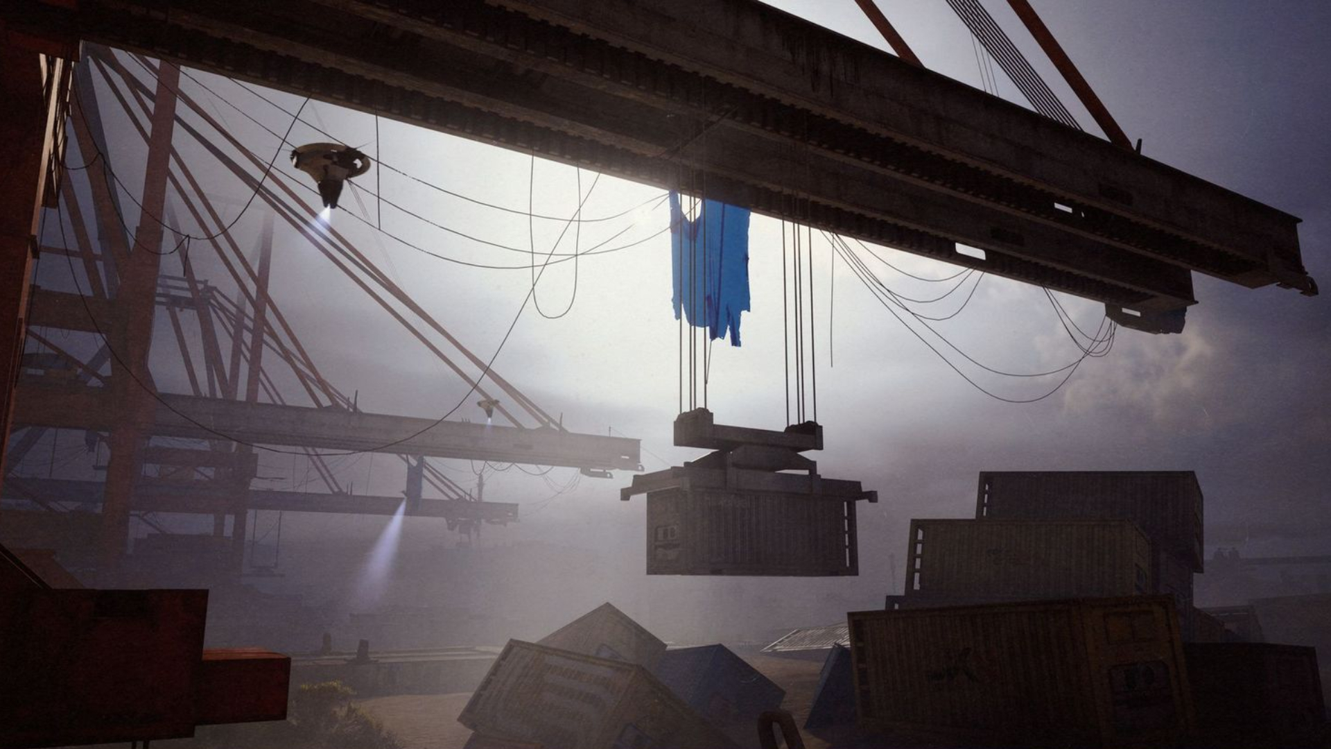 Arc Raiders Riven Tides: A scenic image of the Riven Tides map, showing the docks.