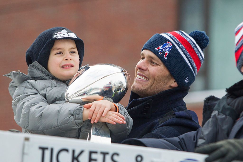 Tom Brady celebrates the New England Patriots&amp;#039; Super Bowl win.